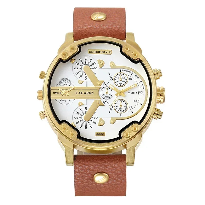Luxury Top Brand Men's Big Dial Watch | Fashion Leather Band Quartz Wristwatch | Date Function Iced Out Watch | Relogio Masculino 2026 | Caratix - CaratixJewelry